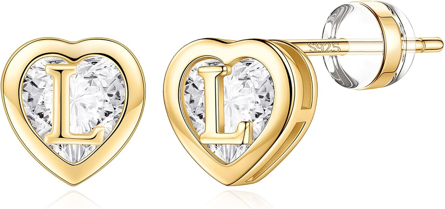 IEFWELL Heart Stud Earrings for Girls Women, S925 Sterling Silver Studs Hypoallergenic Earrings C... | Amazon (US)