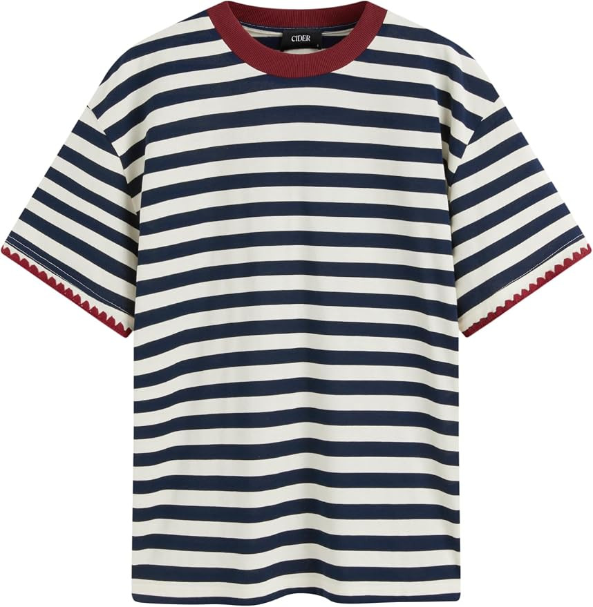 CIDER Women Striped Tops Oversized Loose Crew Neck T-Shirts Short Sleeve Casual Summer Tee Shirts | Amazon (US)