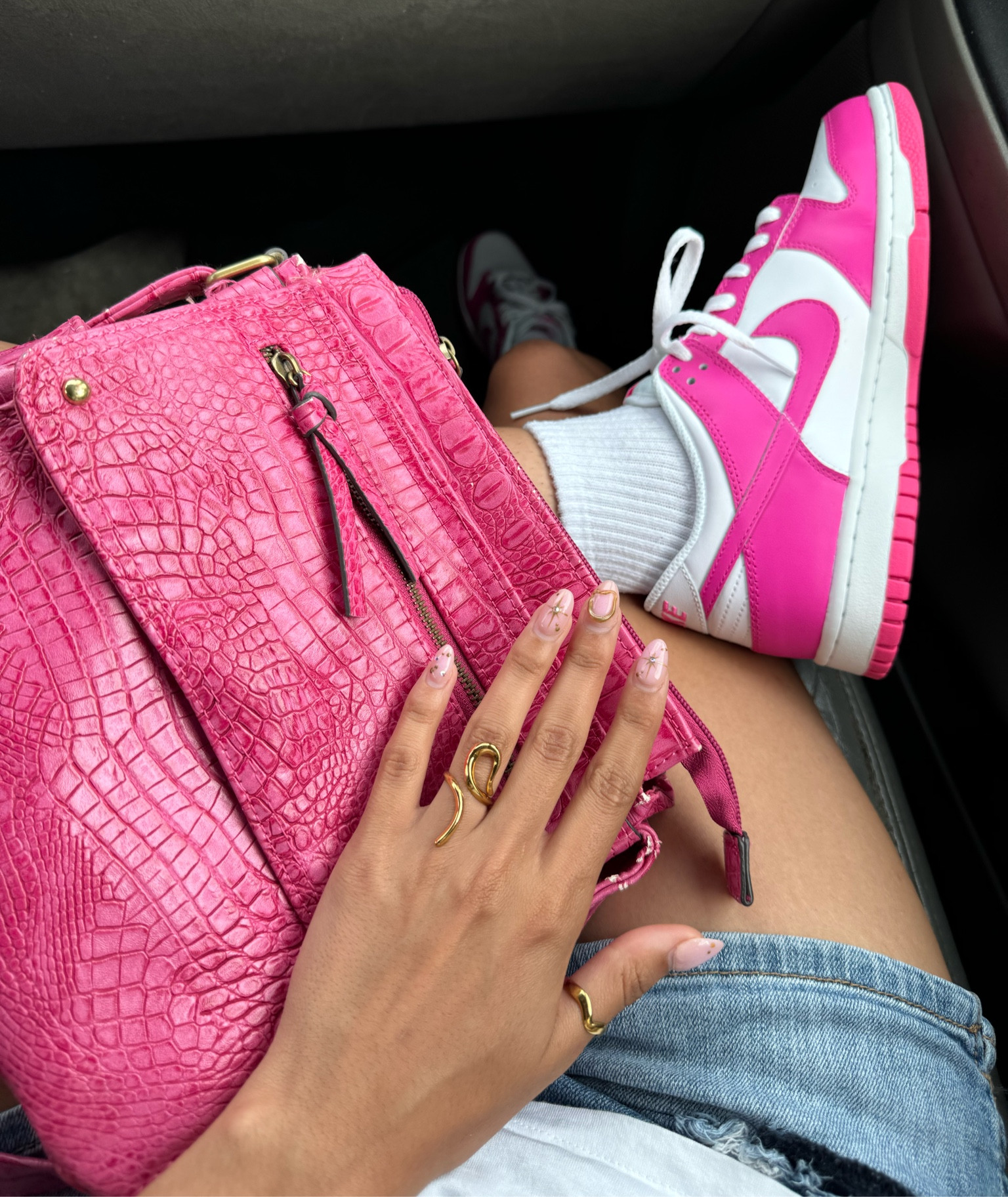 Pink sneakers, pink dunks, Nike dunks, pink everything, pink inspo, hot pink, gold rings, stackable rings, pink purse, mini purse, thrift store bag 

#LTKSaleAlert #LTKStyleTip #LTKSummerSales