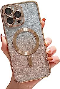 Misscase Compatible with iPhone 14 Pro Magnetic Glitter Case with Camera Lens Protector Full Prot... | Amazon (US)