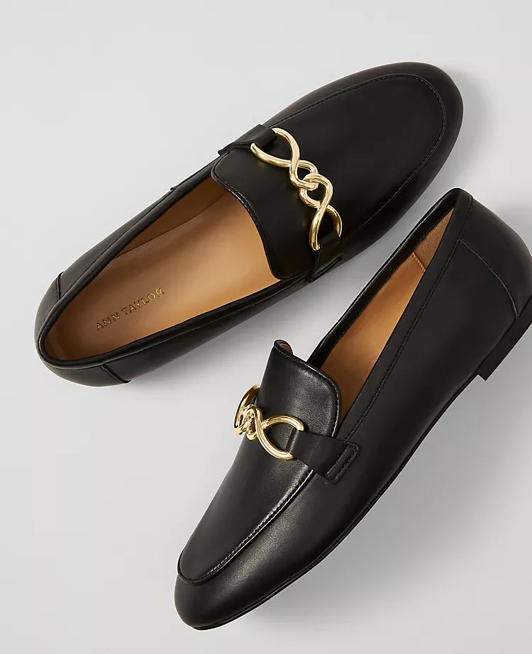 Hardware Embellished Leather Loafers | Ann Taylor