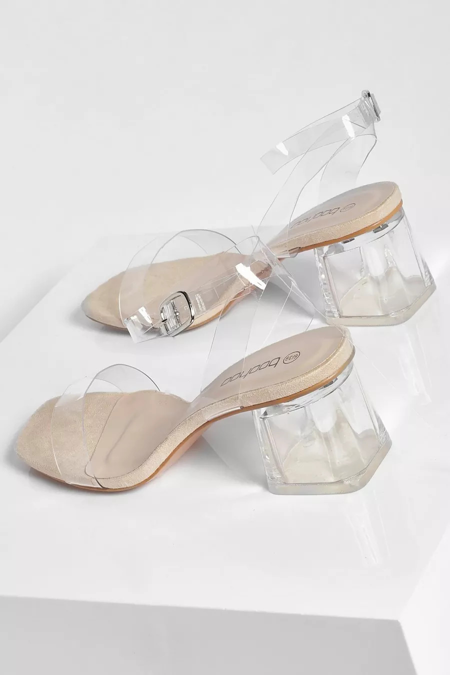 Wide Width Low Clear Barely There Heels | Boohoo.com (US & CA)