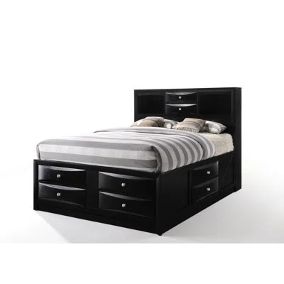 Black Queen Bed With Storage, 8 Drawers In Frame, 5 Slats, No Box Spring Needed Finish Storage Featuring Rectangular Bookcase Headboard, Platform Boar | Wayfair North America