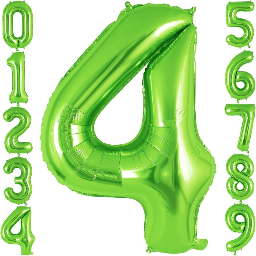 Green Number 4 Balloon 40 Inch, Big Large Foil Helium Number Balloons, Jumbo Giant Mylar Number 4... | Amazon (US)