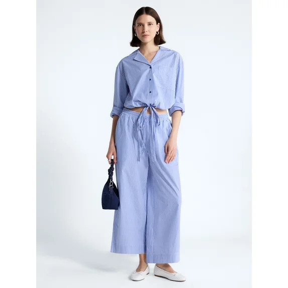 Free Assembly Women's and Women's Plus Cotton Poplin Cropped Wide Leg Pants, 26" Inseam, Sizes XS... | Walmart (US)
