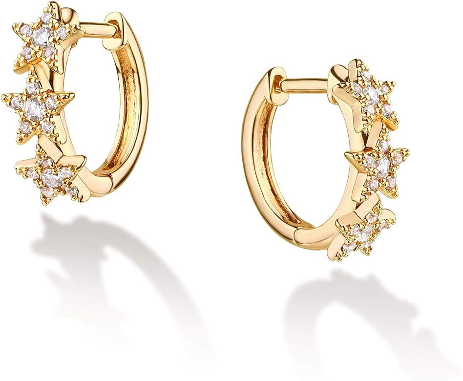 VACRONA Cubic Zirconia Huggie Earrings 14k Gold Plated Tiny Earrings Small Huggie Hoop Earrings S... | Amazon (US)