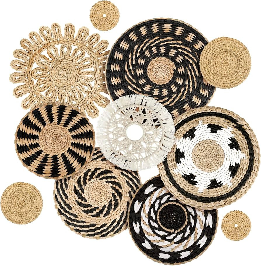 Tatuo 11 Pcs Boho Wall Basket Decor Decorative Bulrush Woven Basket Wall Decor Boho Wall Art Roun... | Amazon (US)