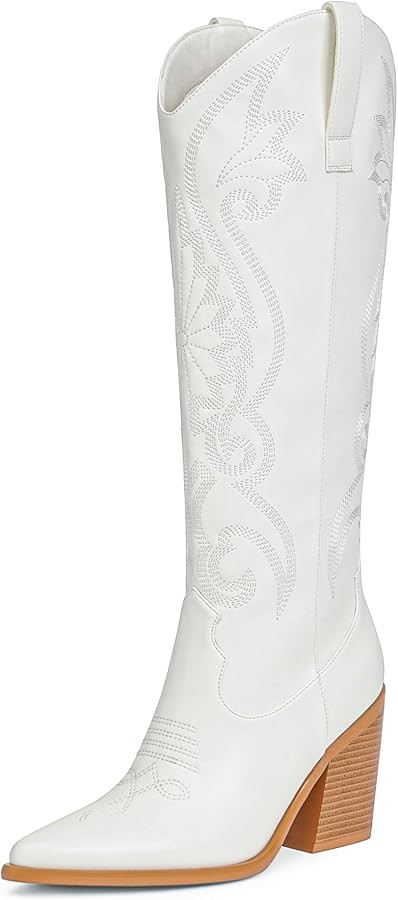 Modatope Knee High Cowboy Cowgirl Boots Embroidered Tall Western Boots for Women with Block Chunk... | Amazon (US)