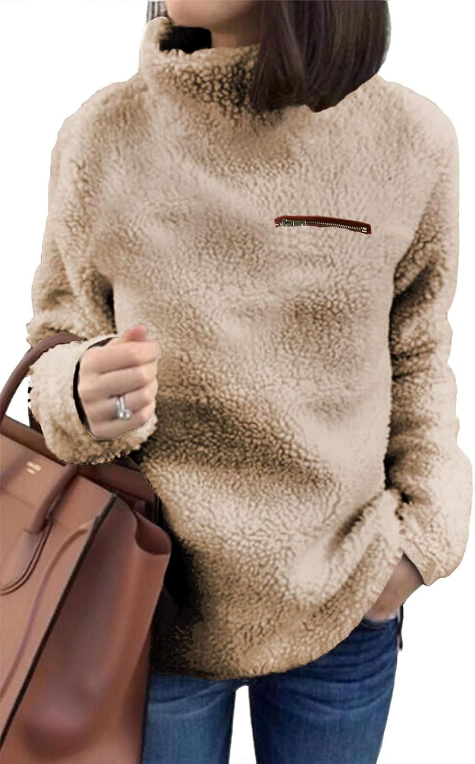 KISSMODA Womens Long Sleeve Sweatshirts Soft Comfy Fleece Sherpa Pullover Sweaters | Amazon (US)