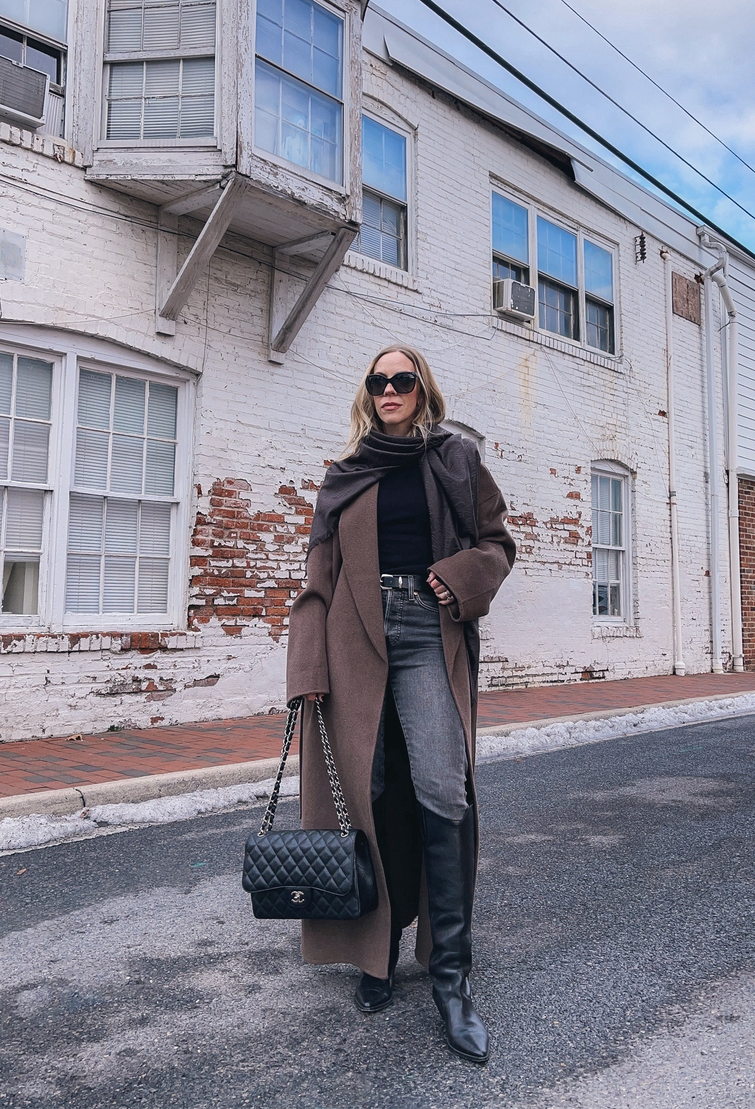Chocolate brown coat outfit, oversized wool coat, gray jeans, black western boots, minimal style, style over 40

#LTKover40 #LTKSeasonal #LTKshoecrush