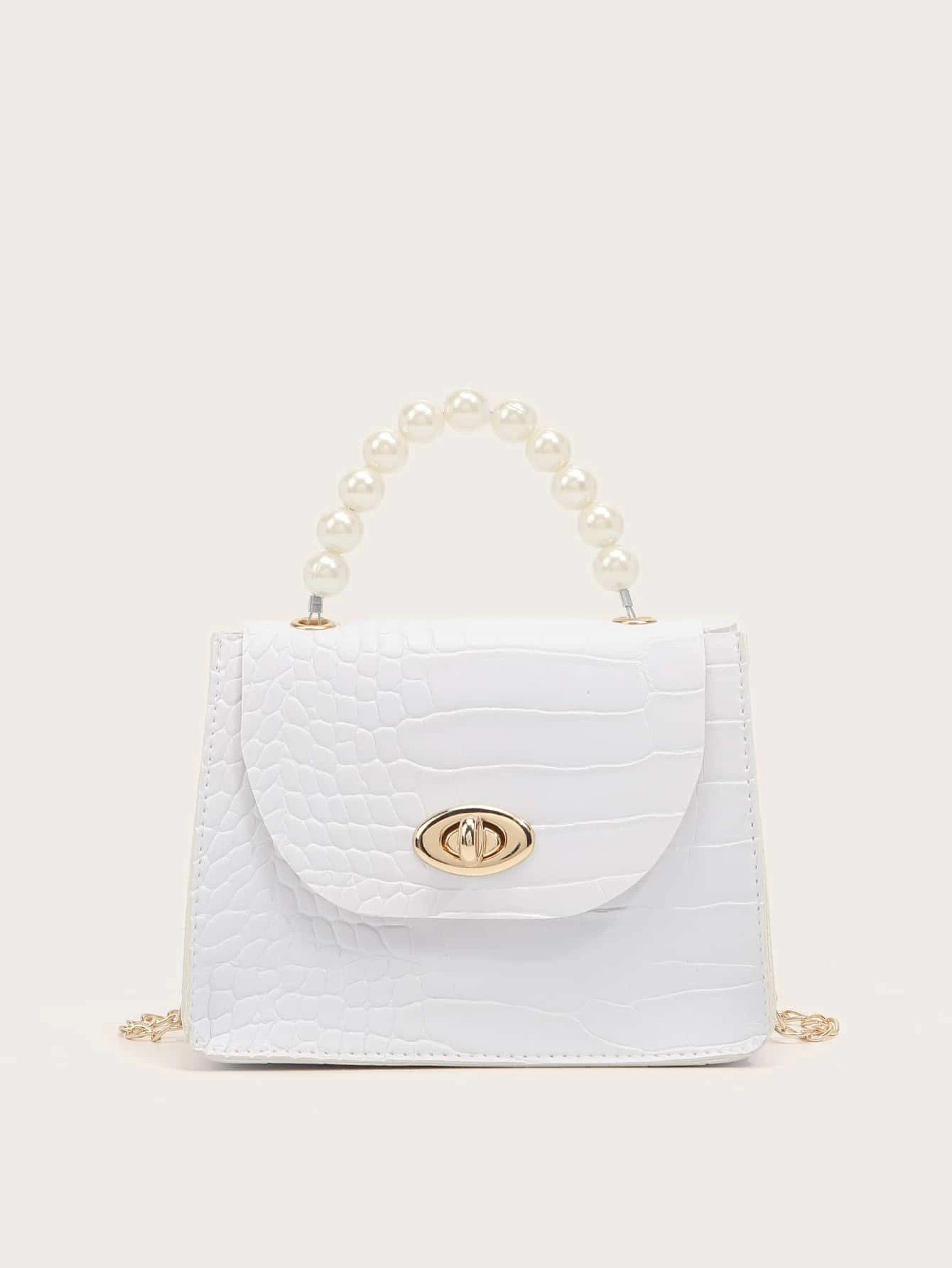 Faux Pearl Beaded Twist Lock Satchel Bag | SHEIN