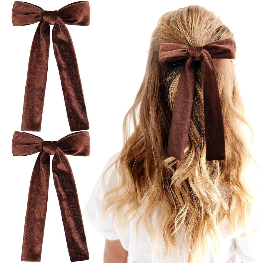 2Pcs Long Ribbon Hair Bows for Girls Hair Clip Silk Hair Bow Ribbon Hair Accessories for Baby Tod... | Amazon (US)