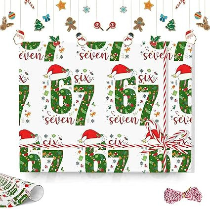 2PCS 67 Christmas Wrapping Paper, Wrapping Paper, 67 Meme Funny Christmas Gift Wrap for Kids,Sant... | Amazon (US)