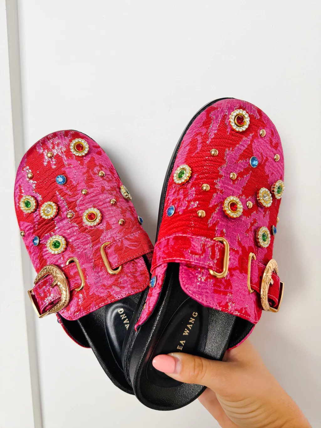 The Quincy Red & Pink Bedazzled Clog Mule | Jules & James Boutique