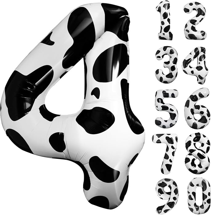 Cow Print Number Balloon 40 Inch Cow Print Number 4 Balloon Cowgirl Theme Number Balloon for 4th ... | Amazon (US)