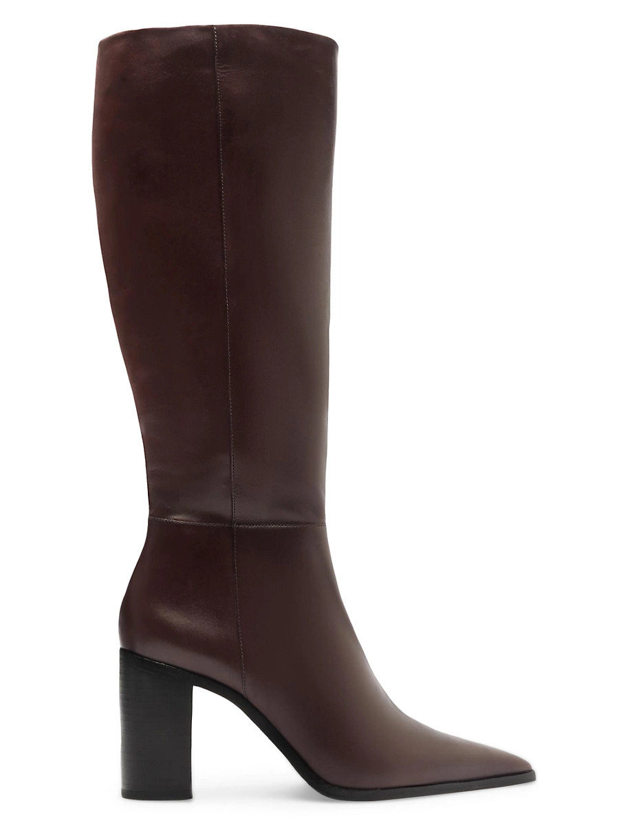 Women's Mikki 85MM Block-Heel Leather Boots - Dark Chocolate - Size 6 | Saks Fifth Avenue