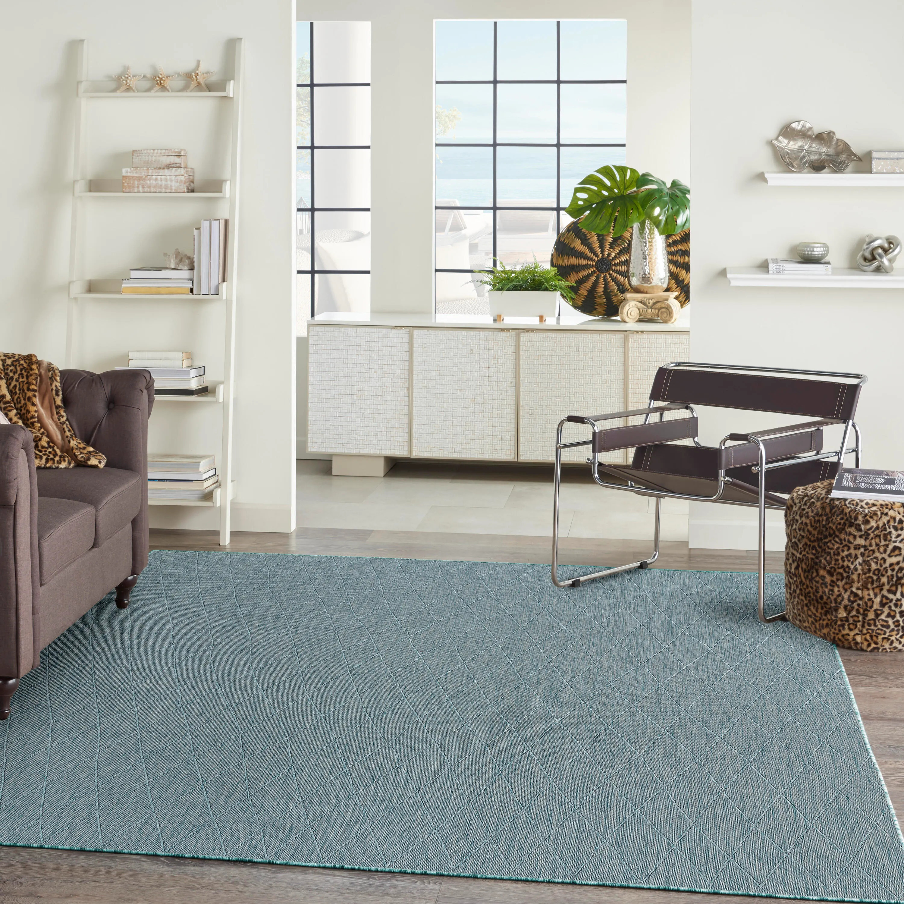 Nourison Home Washable Solutions 10' x 14' Indoor/Outdoor Rug, Aqua | Ashley