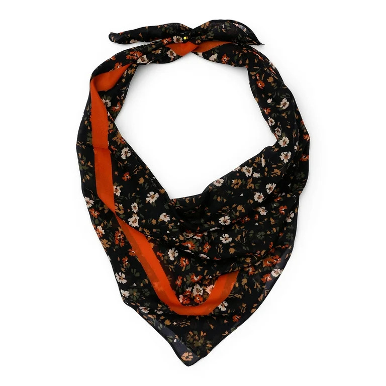 Time and Tru Women's Print Scarf, Black Multi-Color Floral | Walmart (US)