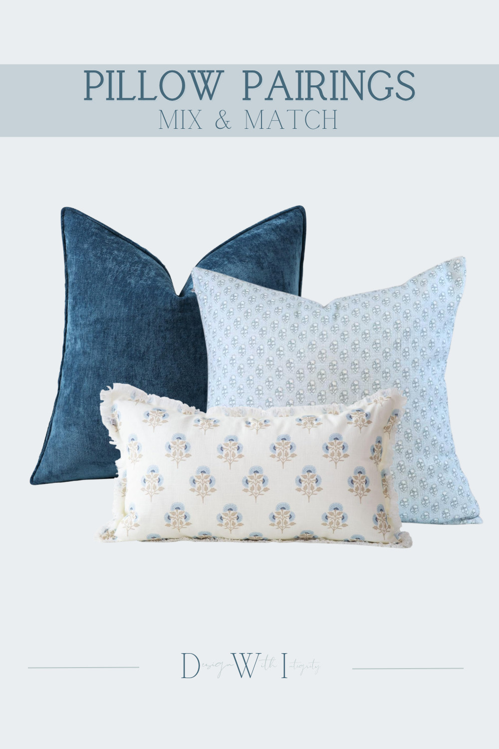 This pillow pairing layers rich navy velvet with airy powder blue prints for a look that feels timeless, tailored, and effortlessly elegant. The balance between saturated color and soft neutrals creates depth while still keeping the overall palette light and serene.

What makes this combination work so beautifully is the contrast in texture and scale. The deep velvet anchor pillow adds richness and sophistication, while the smaller scale block print and delicate lumbar pattern soften the arrangement with subtle movement and detail. The fringe trim introduces an extra designer touch that makes the entire pairing feel collected and elevated.

Perfect for styling a sofa, accent chair, or layered bedding moment that calls for classic blue tones with a refined transitional feel.

Shop the curated pillow pairing through my LTK to recreate this layered designer look in your home.

#PillowPairings #BlueAndWhiteDecor #DesignerPillows #LayeredInteriors #LuxuryHomeStyling 

 #LTKHome