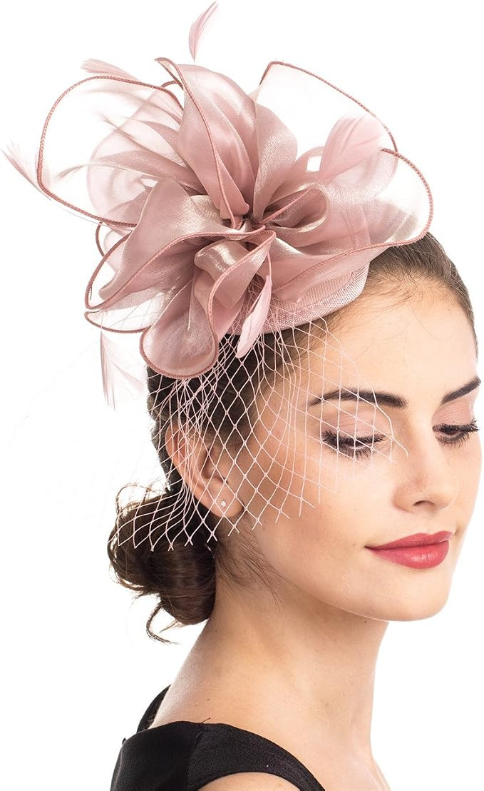 SAFERIN Women's Fascinators Feathers Tea Party Hat Veil Headband with Hair Clip for Cocktail Chur... | Amazon (US)
