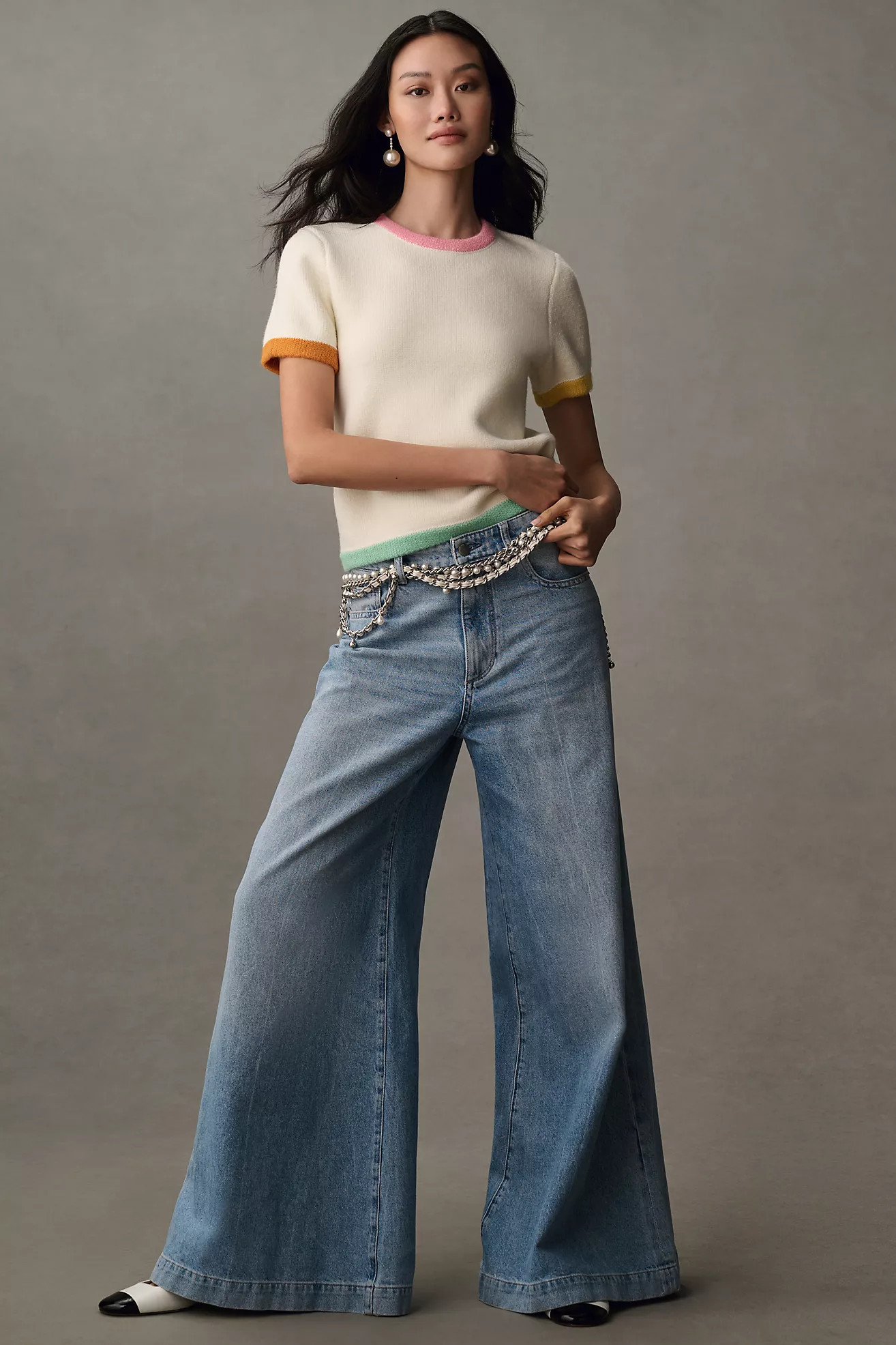 English Factory Short-Sleeve Tipped Sweater | Anthropologie (US)