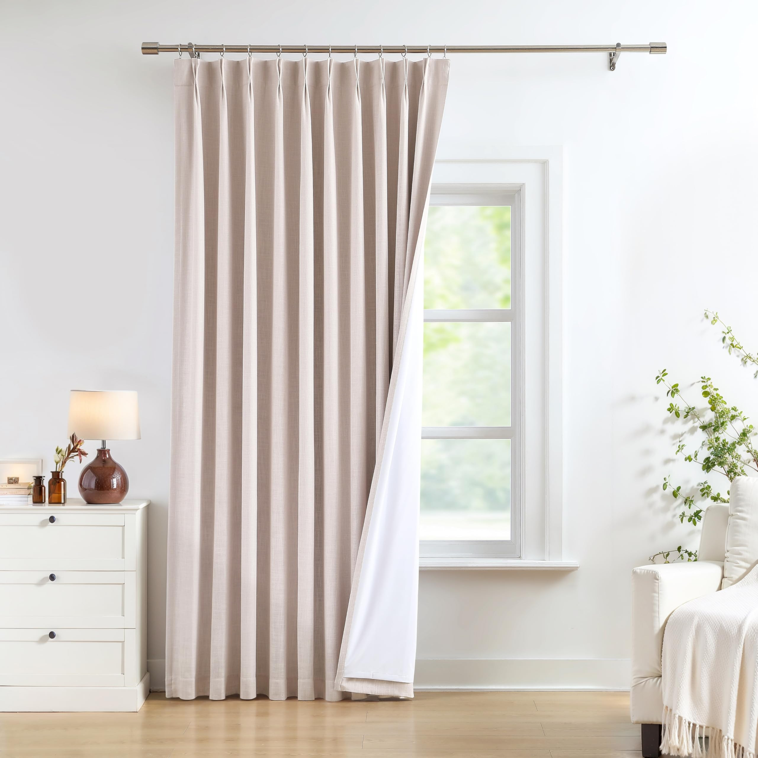 Pink Pinch Pleated Full Blackout Curtains Linen Texture Thermal Insulated Window Treatment Panel ... | Amazon (US)