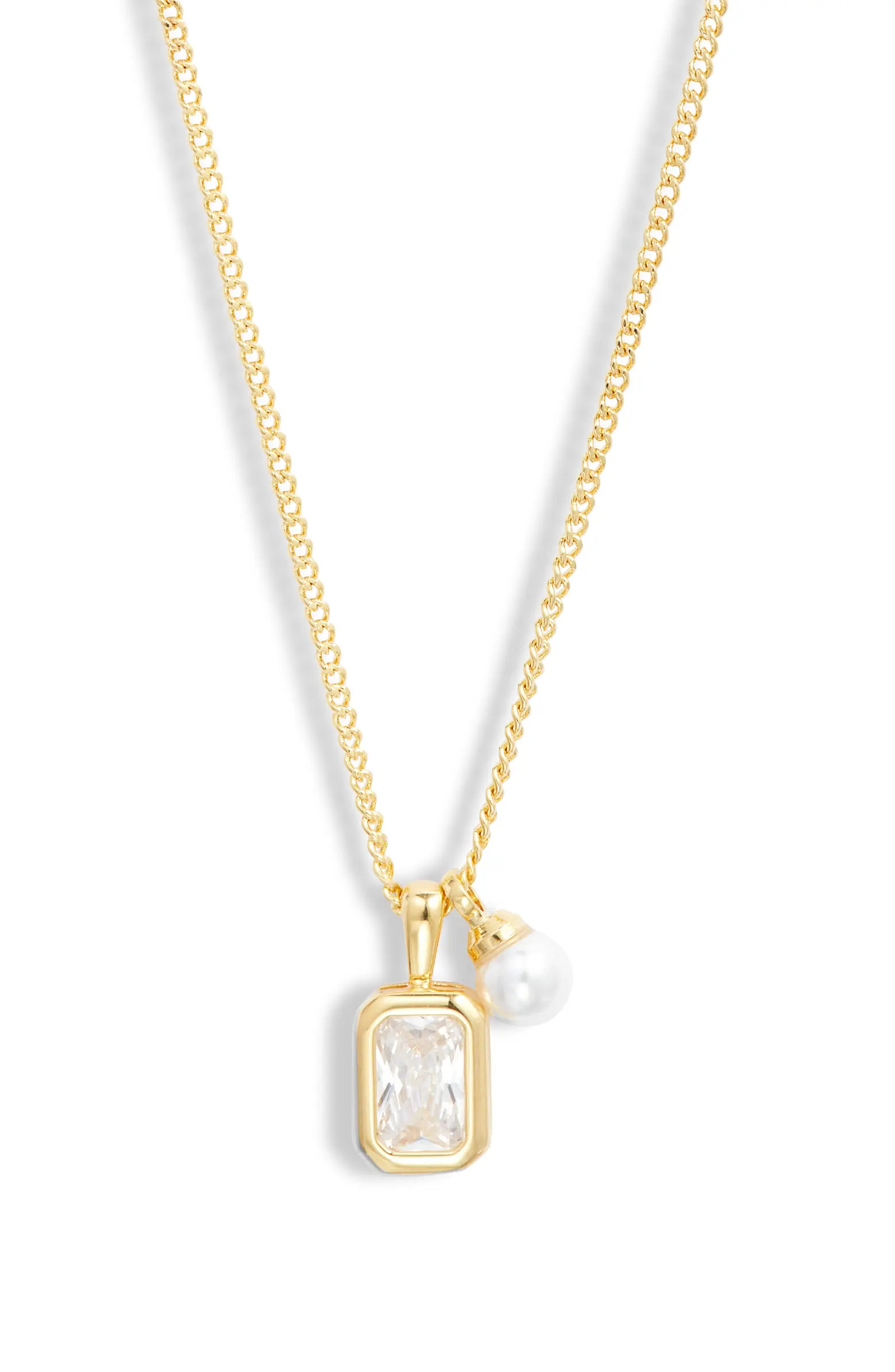 Cubic Zirconia & Faux Pearl Charm Necklace | Nordstrom