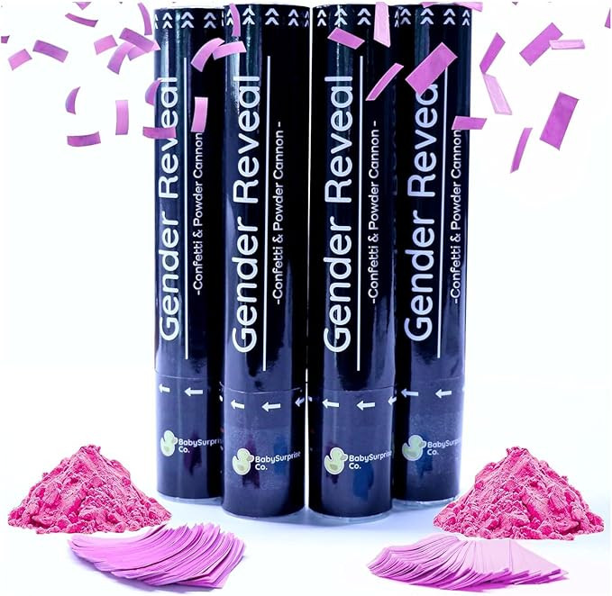 Gender Reveal Confetti Cannon 4 Pink Powder Smoke with 100% Non-Toxic, Food-Grade Corn Starch - S... | Amazon (US)