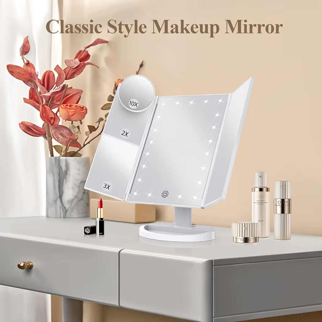 HUONUL Makeup Mirror Vanity with Lights, 2X 3X 10X Magnification, Touch Control, Trifold Mirror, ... | Amazon (US)