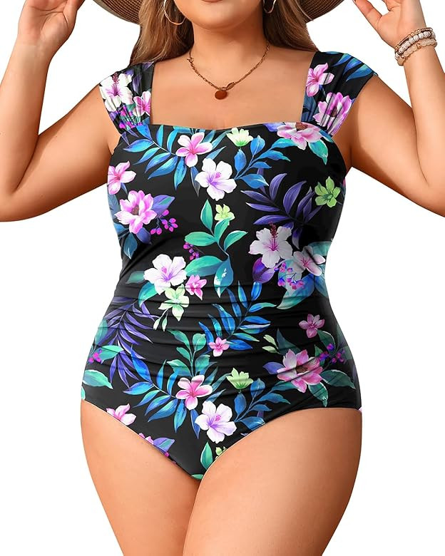 Aqua Eve Womens Plus Size One Piece Swimsuit Tummy Control Bathing Suit Vintage Swimwear | Amazon (US)