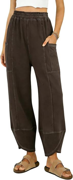 MINSURE Women Elastic Waist Wide Leg Cropped Pants | Amazon (US)