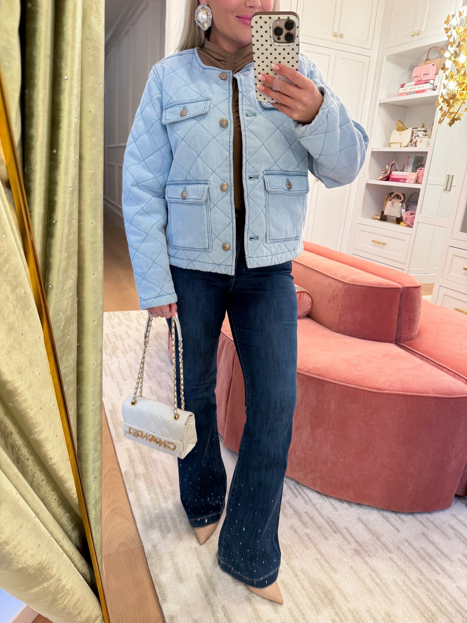 Size small quilted denim jacket,
Jeans run TTS - size 4! 

#LTKgrwm #LTKootd #LTKPetite