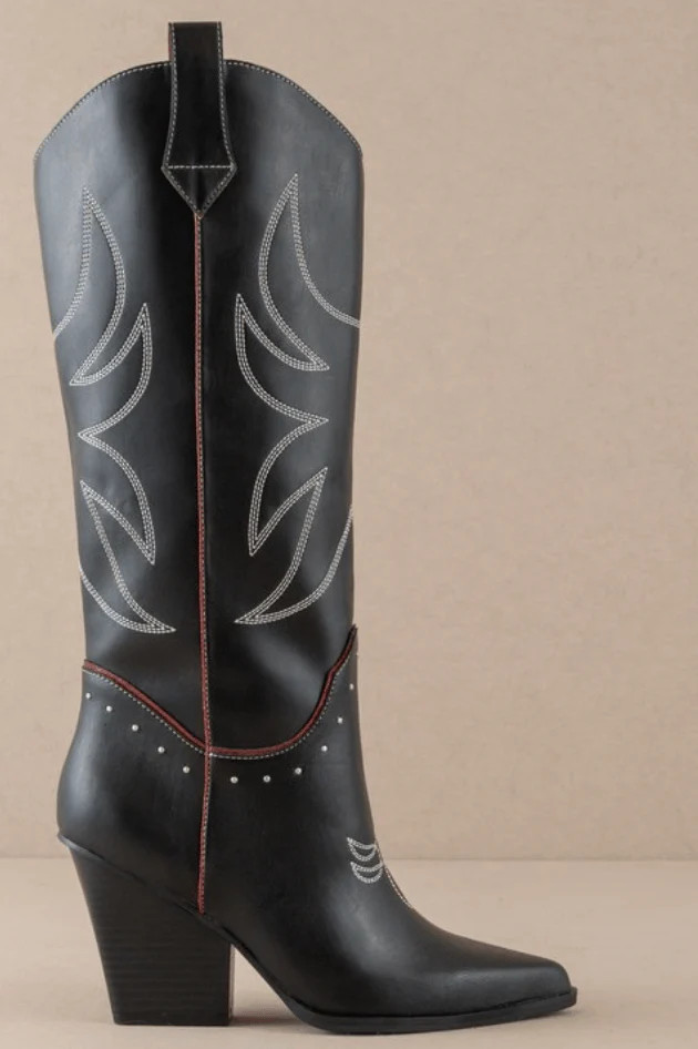 Take Me Downtown Western Cowboy Boots - Black and Red | Hazel and Olive