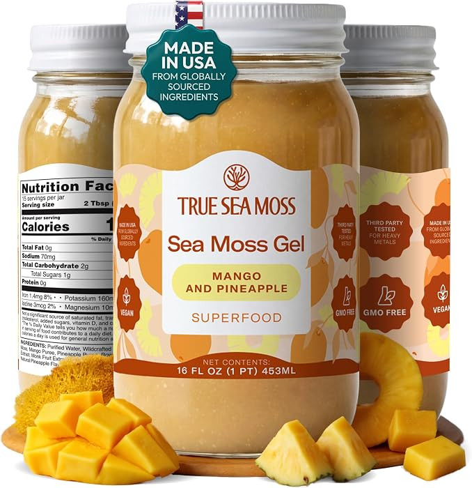 TrueSeaMoss Sea Moss Gel \u2013 Wildcrafted Seamoss, Fruits & Jarred Vegetables \u2013 Mango/Pine... | Amazon (US)