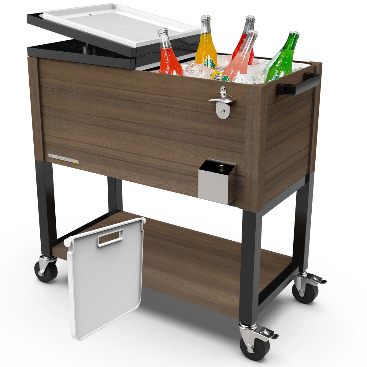 Permasteel 80-Qt Outdoor Rolling Patio Cooler on Wheels Woodgrain Style | Wayfair North America