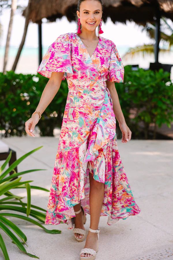 Tahiti Is Calling Fuchsia Pink Abstract Maxi Dress | The Mint Julep Boutique