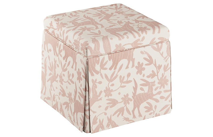 Anne Skirted Storage Ottoman, Pink Otomi | One Kings Lane