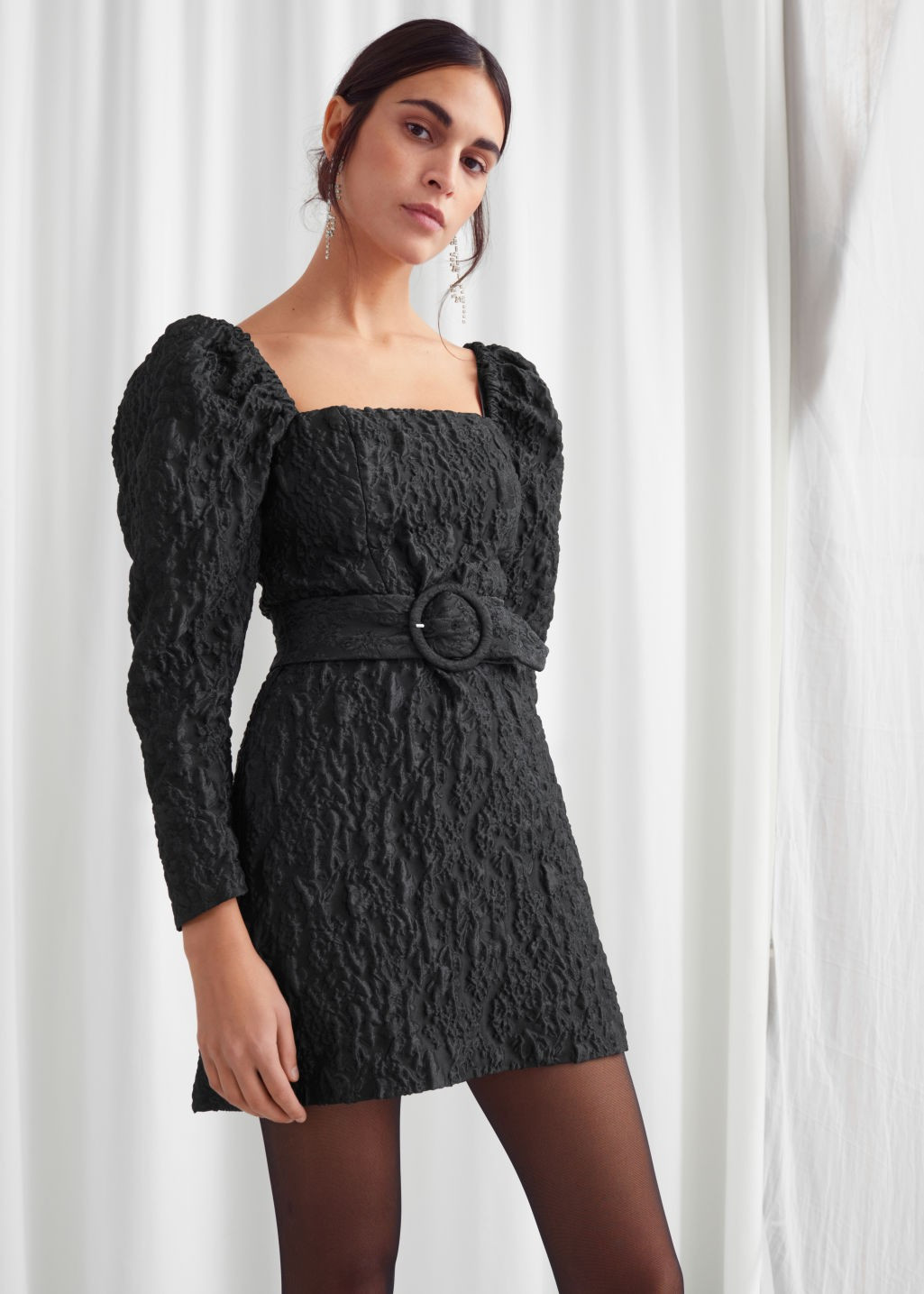 Belted Puff Sleeve Jacquard Mini Dress | & Other Stories (EU + UK)