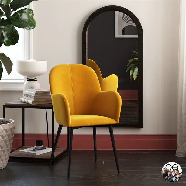 Queer Eye Fallon Modern Accent Chair, Metal Legs, Mustard Yellow Velvet - Walmart.com | Walmart (US)