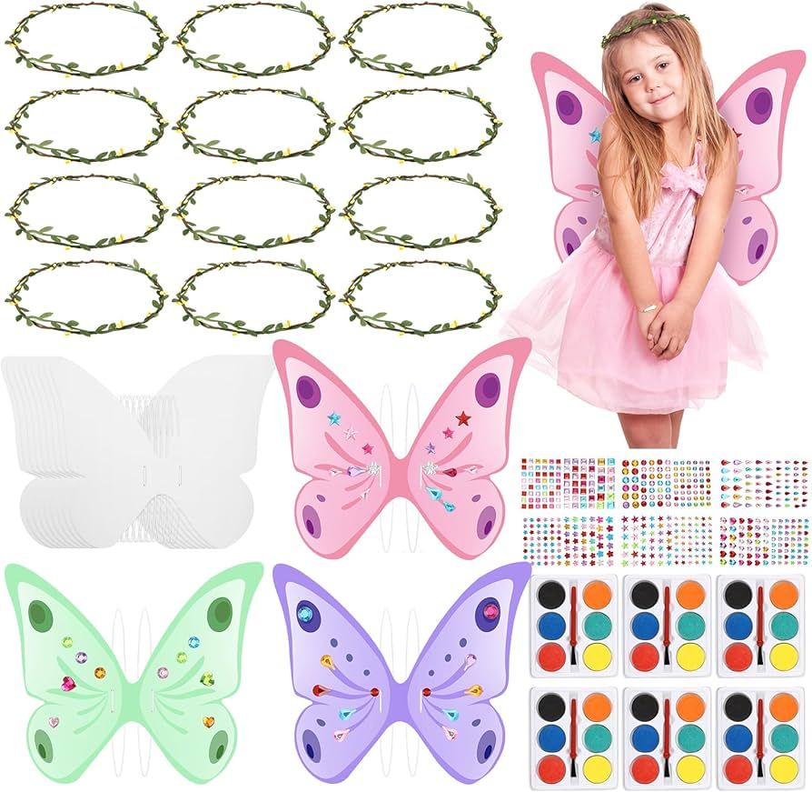 Lenwen 12 Sets Princess Fairy Party Supplies Decorate Your Own Wings Set DIY White Butterfly Wing... | Amazon (US)