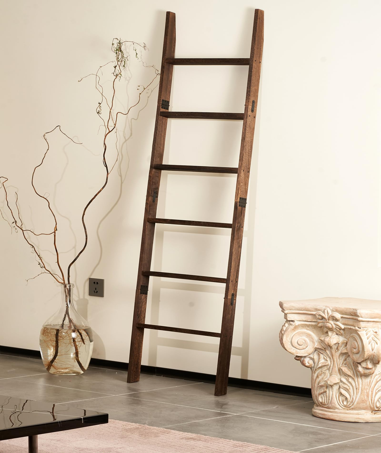 Blanket Ladder for the Living Room 6-Tier, Wooden Decorative Quilt Holder for Bed room, Wall-Lean... | Amazon (US)
