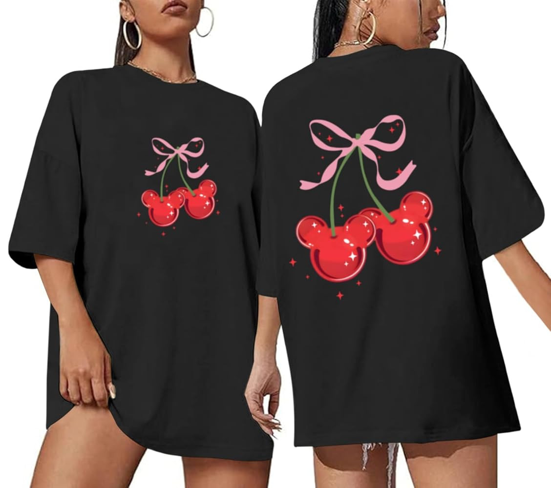 Magical Shirt for Women Cherry Bow Graphic Oversized T Shirt Family Holiday Vacation Funny Cute A... | Amazon (US)