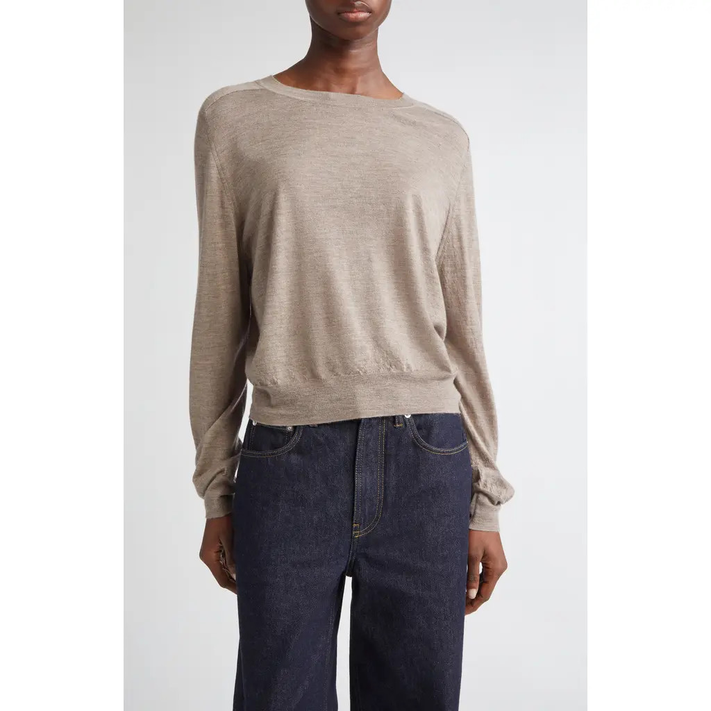 LOULOU DE SAISON Angus Cashmere Crewneck Sweater in Taupe Melange at Nordstrom, Size Large | Nordstrom