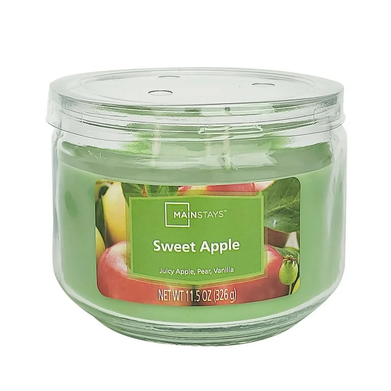 Mainstays 3-Wick Glass Jar Candle, Sweet Apple, Green, 11.5 oz | Walmart (US)