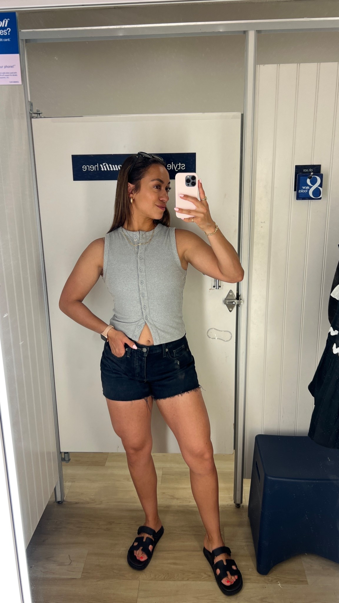 Threw on my favorite denim shorts for a comfy casual errands outfit 

I love this button down tank - so versatile and cute!

These denim shorts from Target were a staple for me last summer - so snag them for warmer days ahead

I love these Steve Madden black sandals and have worn them with so many outfits. You can never go wrong with a black chunky sandal in your shoe collection

#LTKStyleTip #LTKShoeCrush #LTKSeasonal