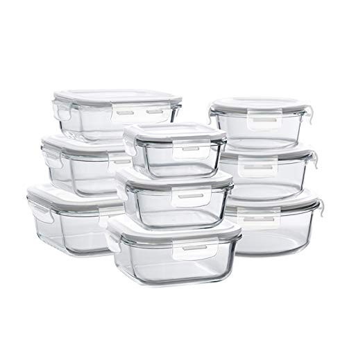 Bayco Glass Storage Containers with Lids, 9 Sets Glass Meal Prep Containers Airtight, Glass Food Storage Containers, Glass Containers for Food Storage with Lids - BPA-Free & Leak Proof | Amazon (US)