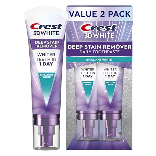 Crest 3D White Deep Stain Remover Toothpaste, Teeth whitening for Adults, 3.1oz, 2 Pack, Sensitivity Safe, Enamel Repair, Cavity Protection, Fluoride Toothpaste, Travel Size Toiletries | Amazon (US)