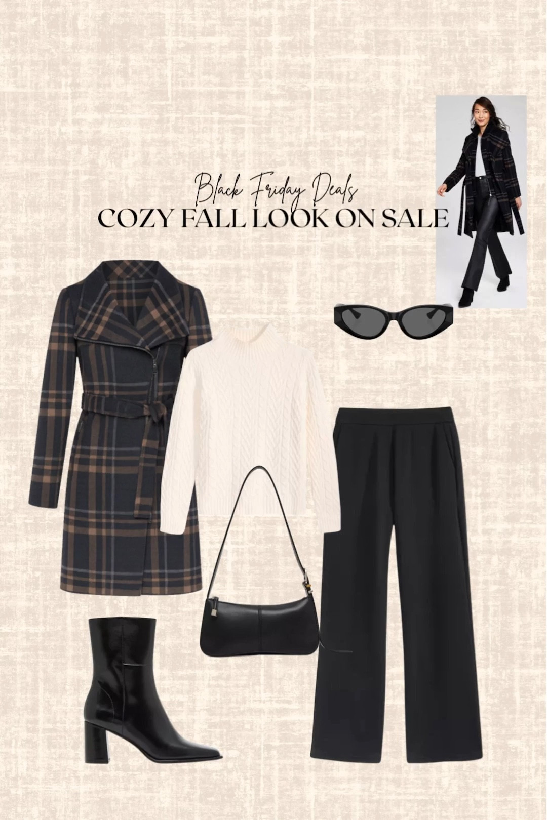 Black Friday Deals - Cozy fall look! 

Coat, pants, sweater, sunglasses, boots, handbag

#LTKCyberWeek #LTKSaleAlert #LTKootd