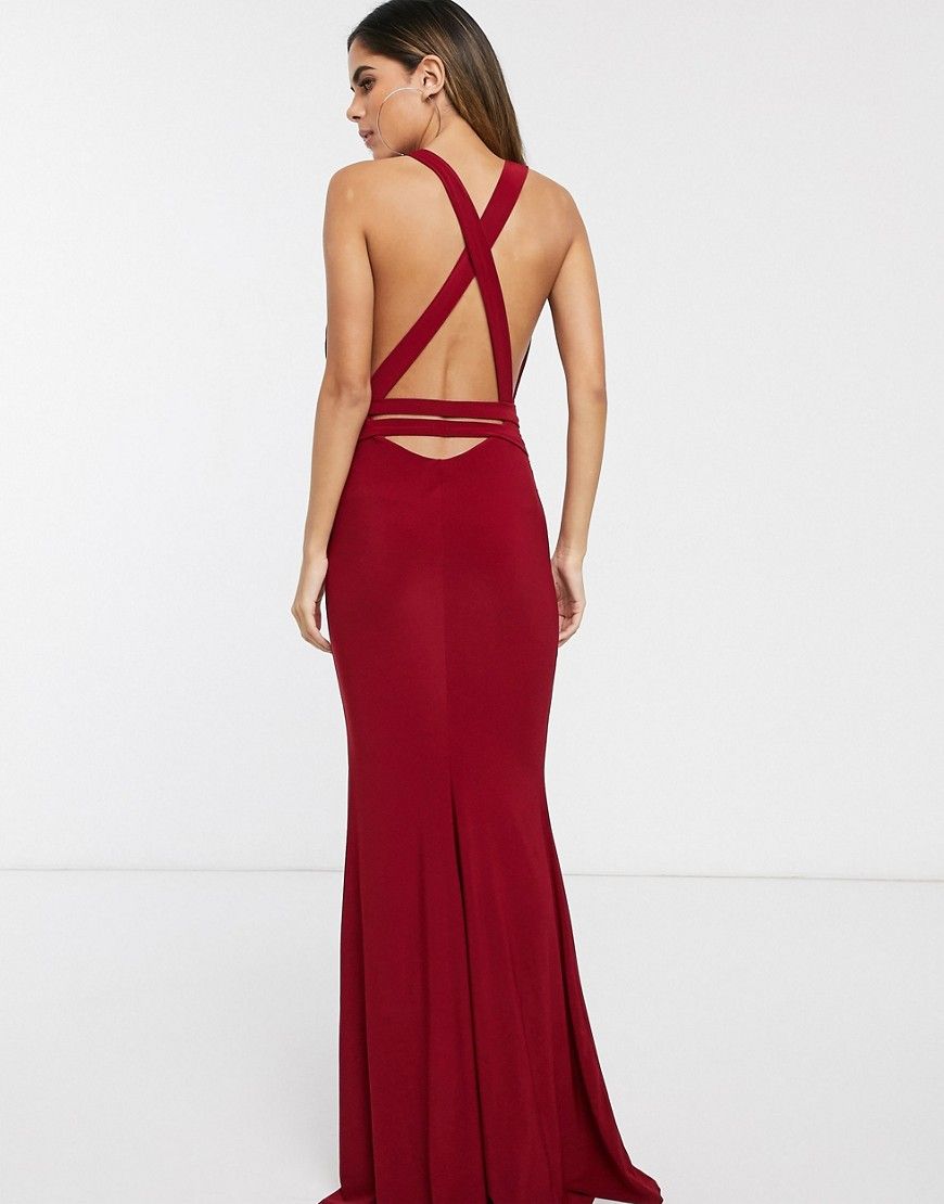 Club L London strappy cross back fishtail maxi dress-Red | ASOS (Global)