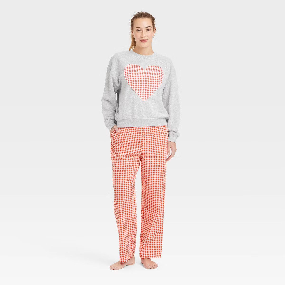 Women's Gingham Heart Graphic Sweatshirt - Gray | Target